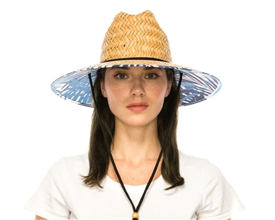 Straw Lifeguard Hat - Blue Palm Leaf