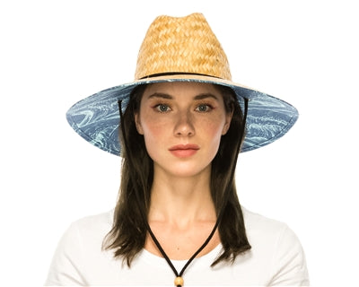 Straw Lifeguard Hat - Blue Waves